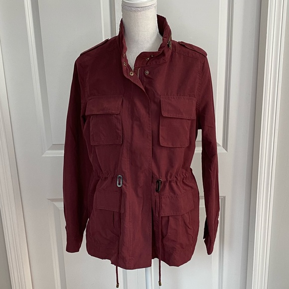 Love Tree Jackets & Blazers - Love Tree Burgundy/Maroon Lightweight Tie Waist Fall Weather Utility Jacket L